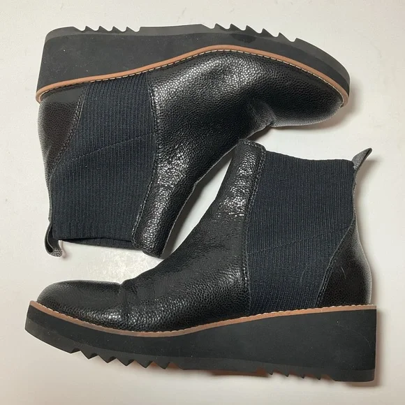 Eileen Fisher Lilou Black Leather Wedge Ankle Boots - Picture 5 of 15